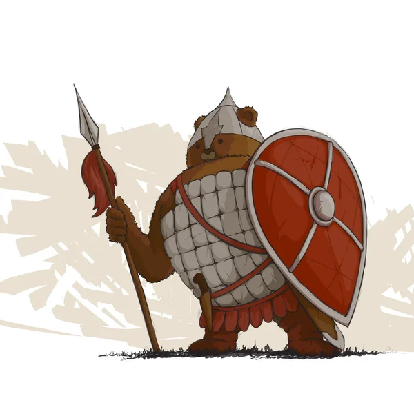 Bear warrior with a spear — Stock Vector