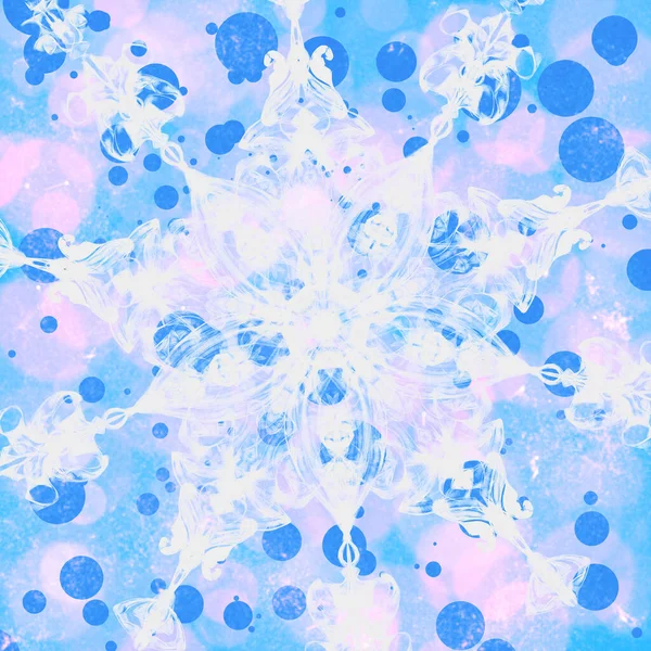 Patrón Invierno Azul Frío Círculo Lámina Floral Con Elementos Tradicionales —  Fotos de Stock