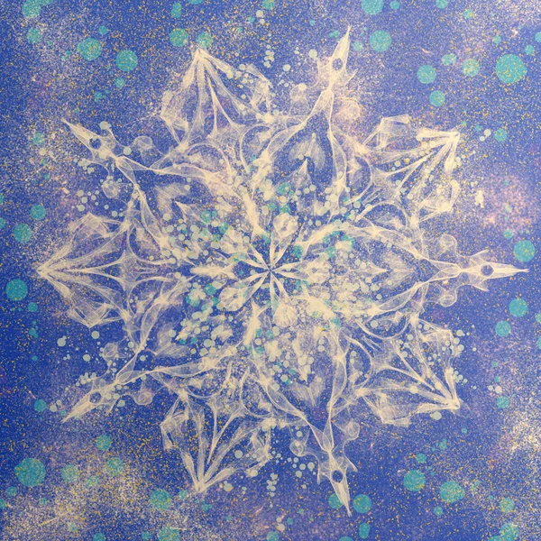 ヴィンテージ冬のパターン 伝統的な要素と花の箔五角形 豪華なクリスマスのテクスチャ 冷凍雪のフレーク ボホテキスタイルの背景 東洋の民族カーペット 年末年始のコンセプト — ストック写真