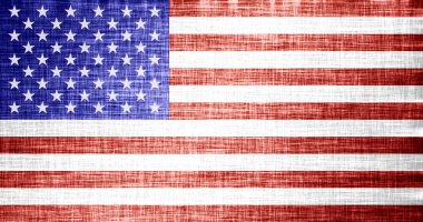 Amerika Birleşik Devletleri (oran 10:19) stilize bayrağı. Eski zafer, ABD, Amerikan bayrağı. Tekstil arka plan, tuval doku