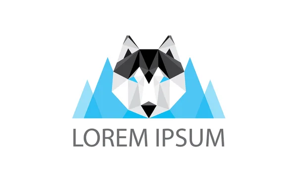 Basso poli logo geometrico testa di cane husky poligonale e moun blu — Vettoriale Stock