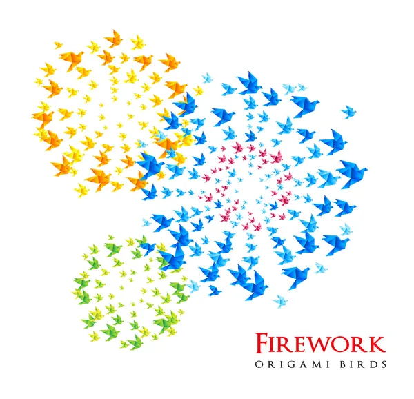 Fireworks origami shaped from flying birds — Stock Vector