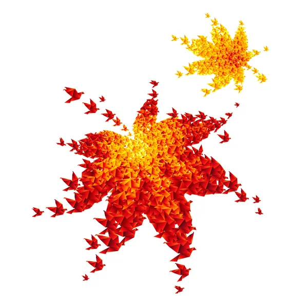 Origami autumn leaves - vector flying birds Stock Illustration