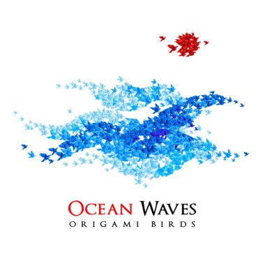Origami dalgalar uçan kağıt kuşlar - şeklinde vektör