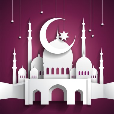 3d kağıt Camii - hari raya - vektör hasta ile Ramazan arka plan