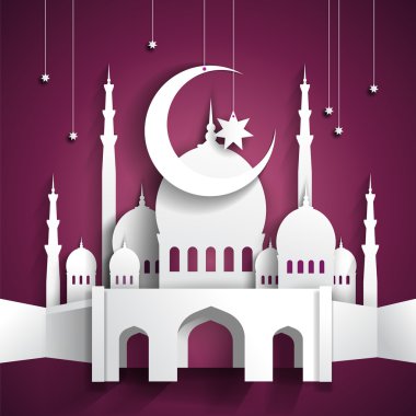 Ramadan background with 3d paper mosque - hari raya - vector ill clipart