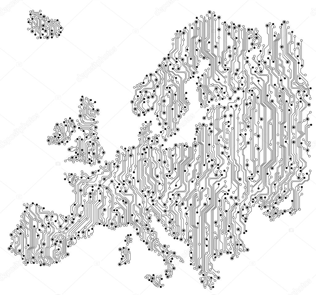 Europe map - European Union map - circuit board background