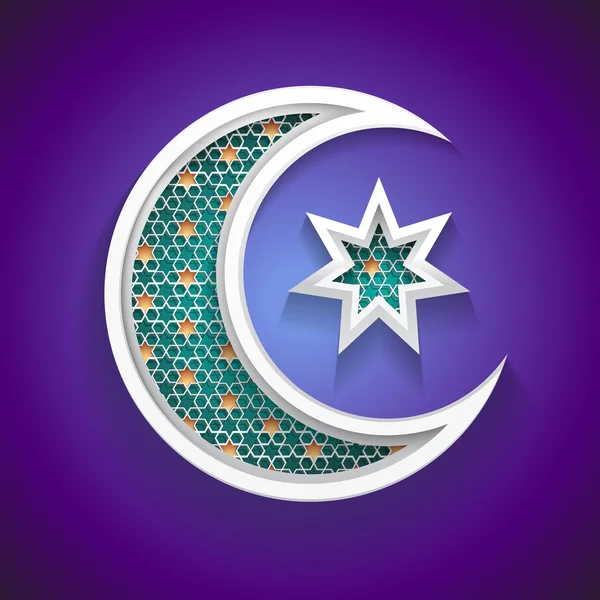 Iszlám ramadan - 3d félhold és csillag ikon háttér — Stock Vector