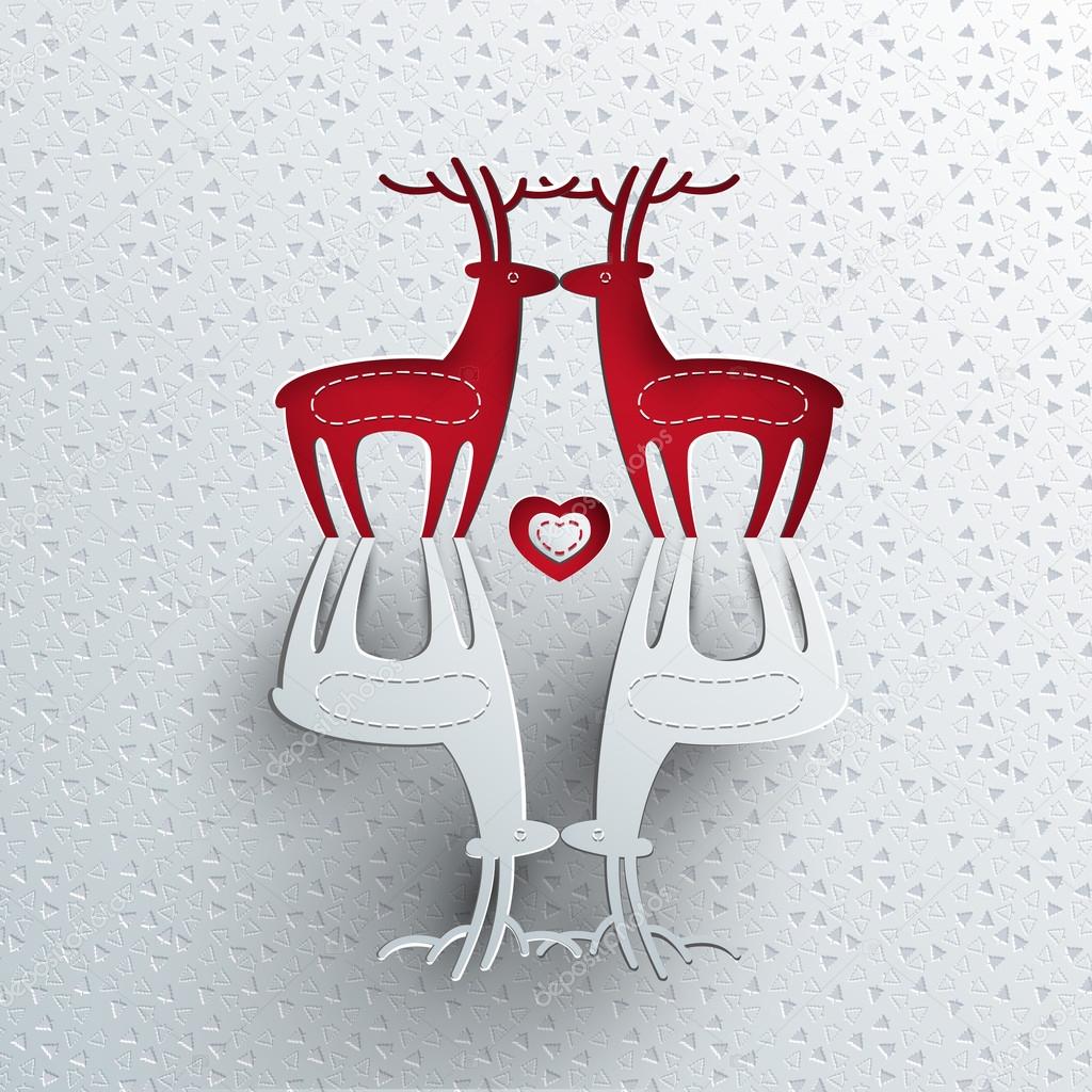 christmas greeting card with reindeers
