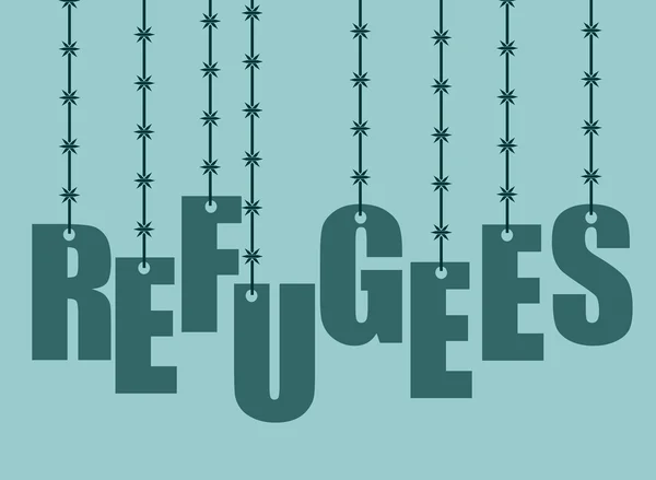 Πρόσφυγες κείμενο κρέμεται από αγκαθωτό σύρμα — Διανυσματικό Αρχείο