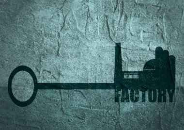 illustration concept, hand holding a key of factory