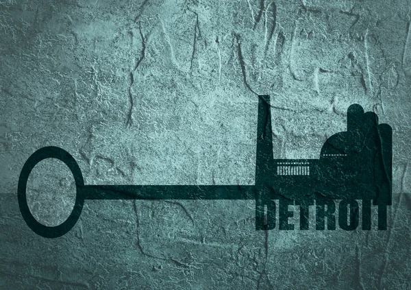 Concepto de la ilustración, mano sosteniendo una llave de la industria de Detroit — Foto de Stock