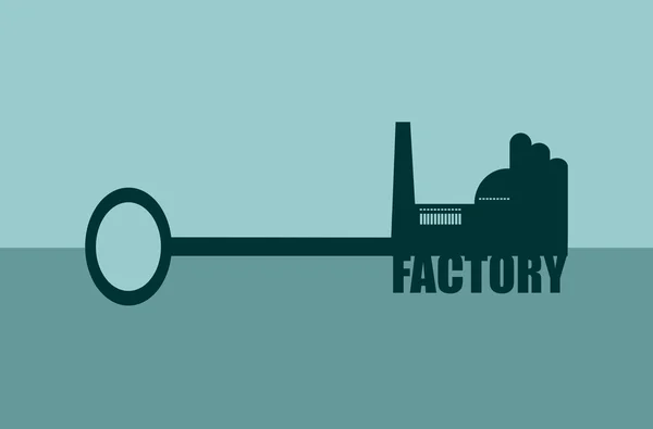 Vetor ilustração conceito de mão segurando uma chave de fábrica —  Vetores de Stock