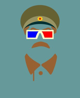 Vector portrait of Joseph Stalin. Stereo glasses clipart