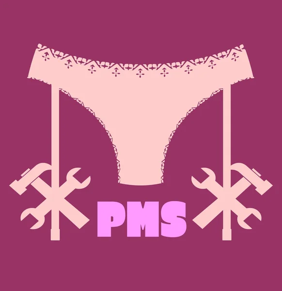 Απλή εικόνα εσώρουχα. Εικονίδιο κειμένου PMS και γαλλικό κλειδί — Διανυσματικό Αρχείο