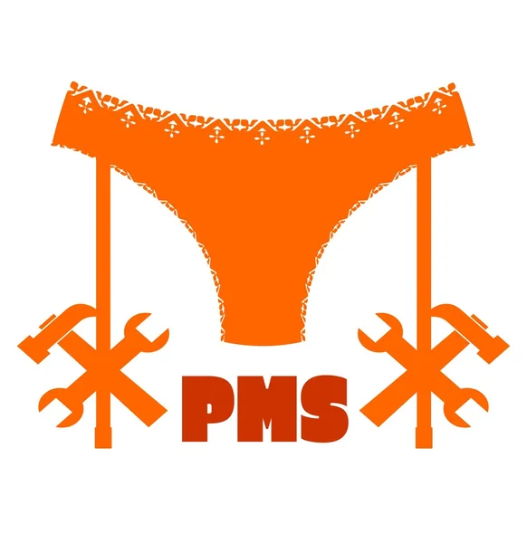 Ícone de lingerie simples. Texto PMS e ícone de chave inglesa — Vetor de Stock
