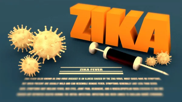 Zika disease, abstract virus models and syringe