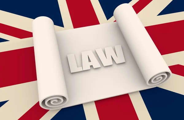 Papierrolle auf Hintergrund, strukturiert durch die Flagge des Vereinigten Königreichs. Gesetzestext — Stockfoto