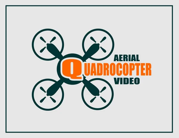 Drone quadrocopter ikon. Quadrocopter antenn video text — Stock vektor