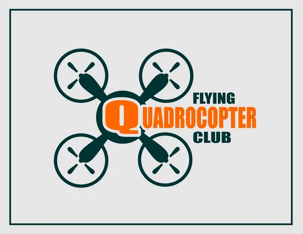 Drone quadrocopter ikon. Quadrocopter flygande club text — Stock vektor