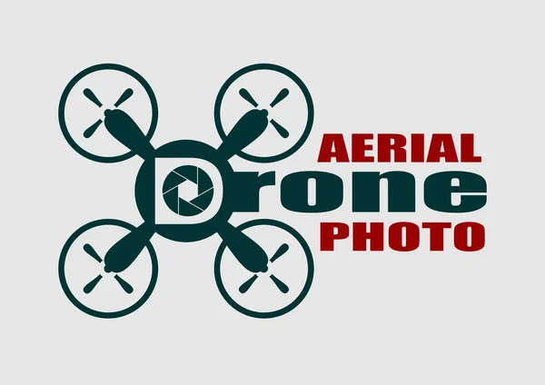 Drone quadrocopter ikon. Flygfoto text. Bländare symbol — Stock vektor