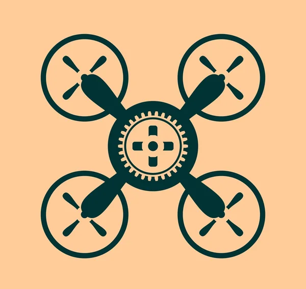 Drone quadrocopter ikona. Symbolu koło zębatki — Wektor stockowy