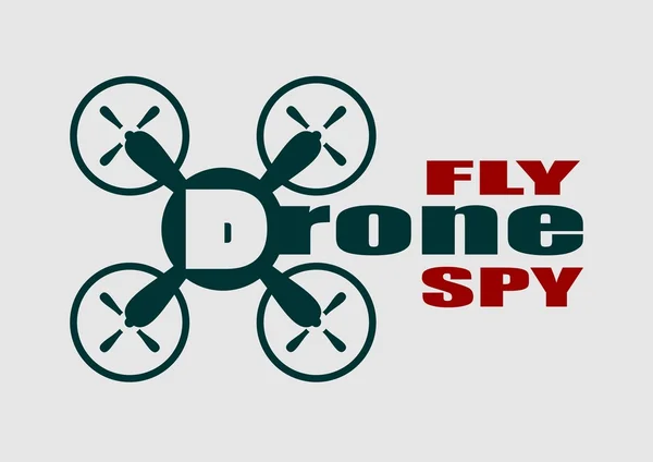 Drone quadrocopter ikon. Drone fluga och spion text — Stock vektor