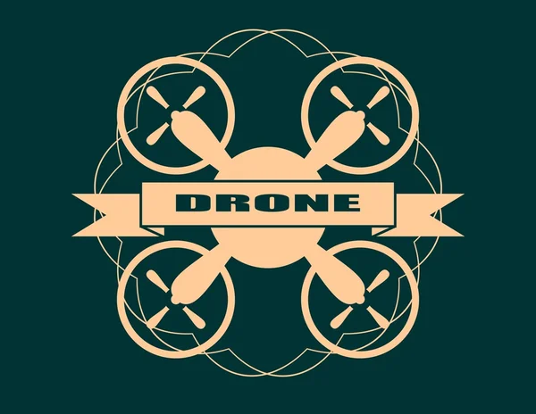 Drone quadrocopter ikona. Drone tekst — Wektor stockowy