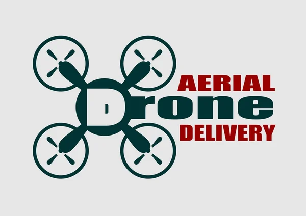 Drone quadrocopter ikon. Drone antenn leverans text — Stock vektor