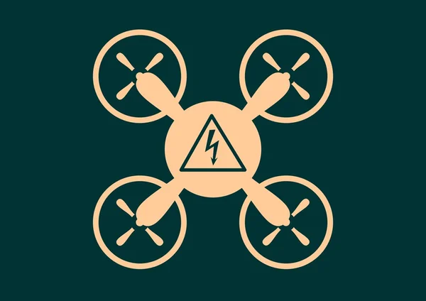 Icona quadrocopter drone. Simbolo pericolo alta tensione — Vettoriale Stock