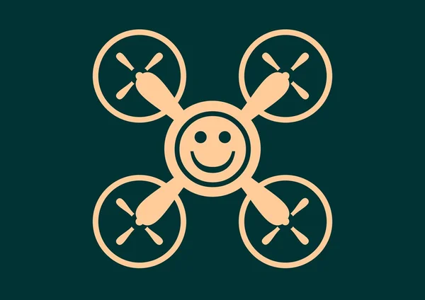 Drone quadrocopter ikona. Smiley symbol — Wektor stockowy