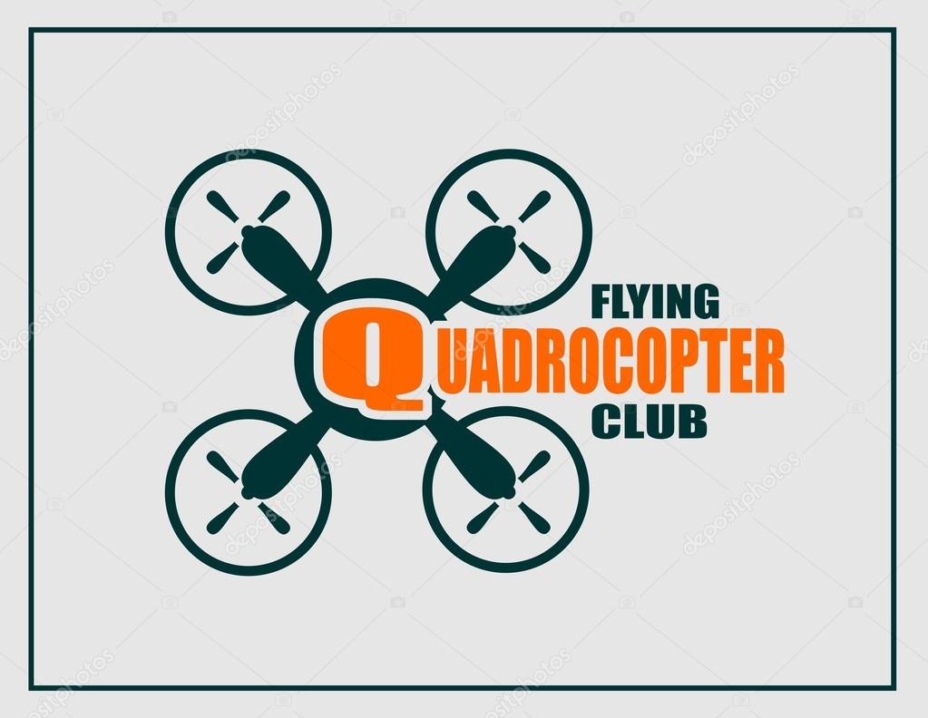 Drone quadrocopter icon. Flat symbol. Vector illustration. Quadrocopter flying club text