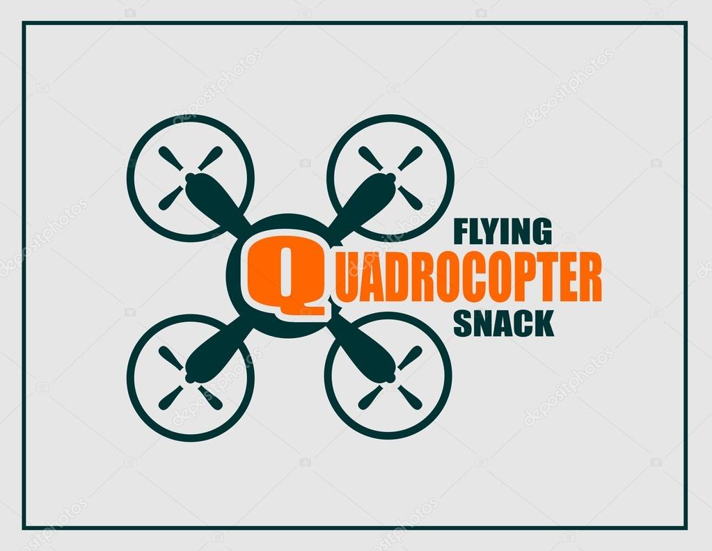 Drone quadrocopter icon. Flat symbol. Vector illustration. Quadrocopter flying snack text