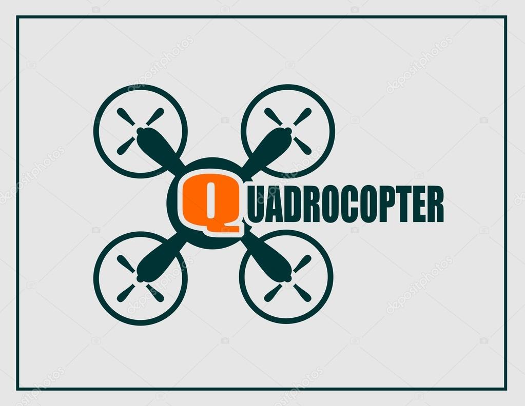 Drone quadrocopter icon. Flat symbol. Vector illustration. Quadrocopter text