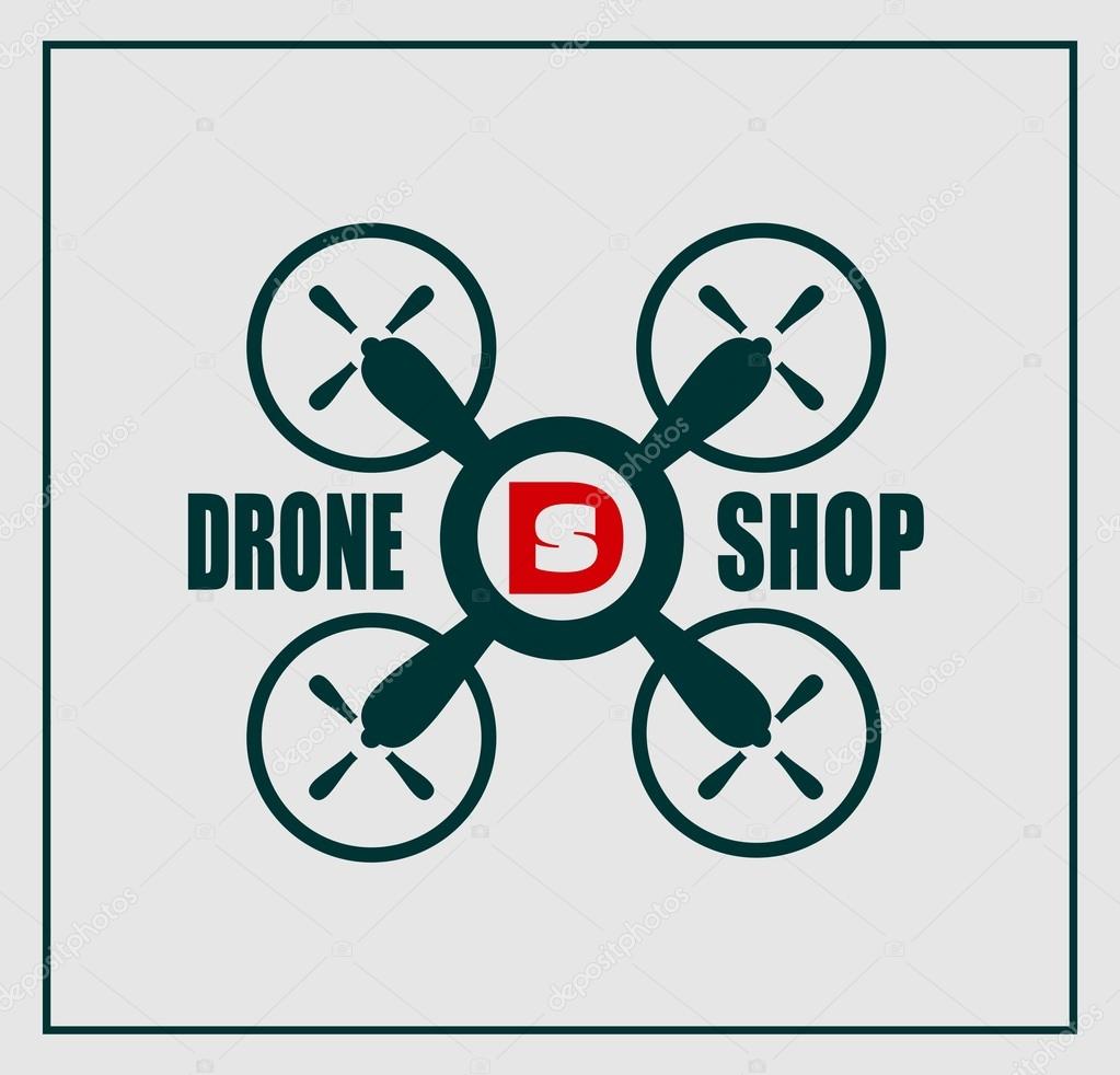 Drone quadrocopter icon. Flat symbol. Vector illustration. Drone shop text and emblem