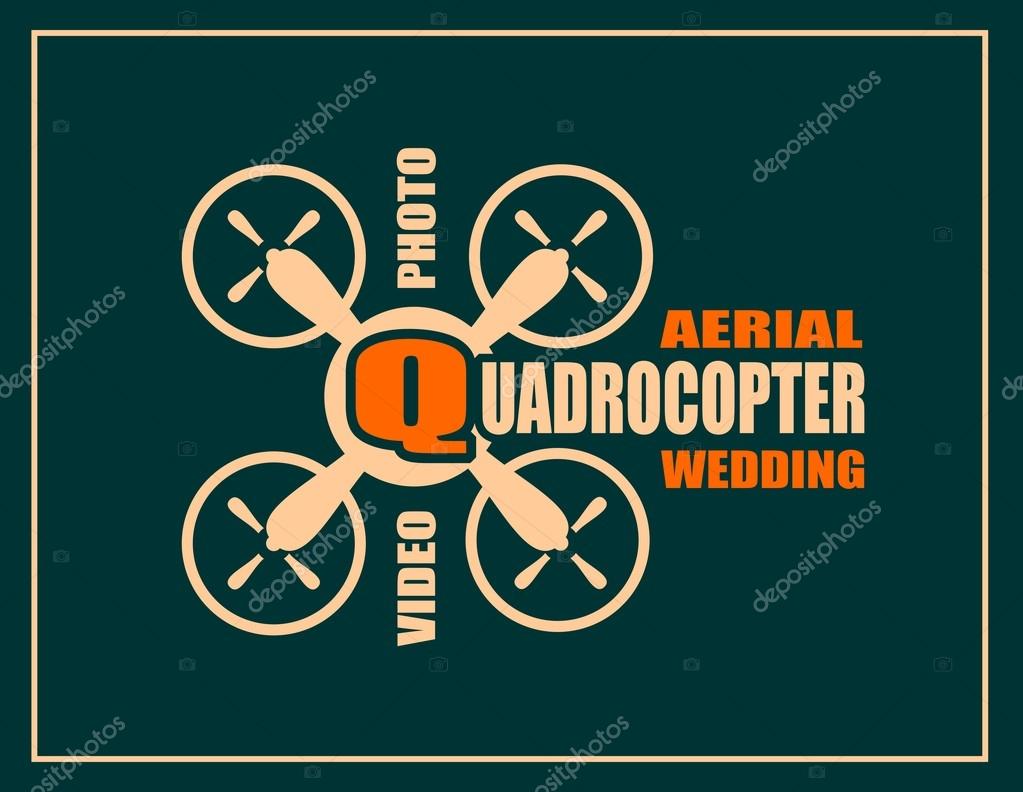 Drone quadrocopter icon. Flat symbol. Vector illustration. Quadrocopter aerial wedding  text. Photo and video