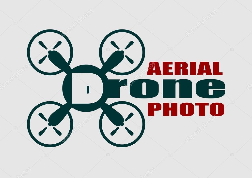 Drone quadrocopter icon. Flat symbol. Vector illustration. Aerial photo text.