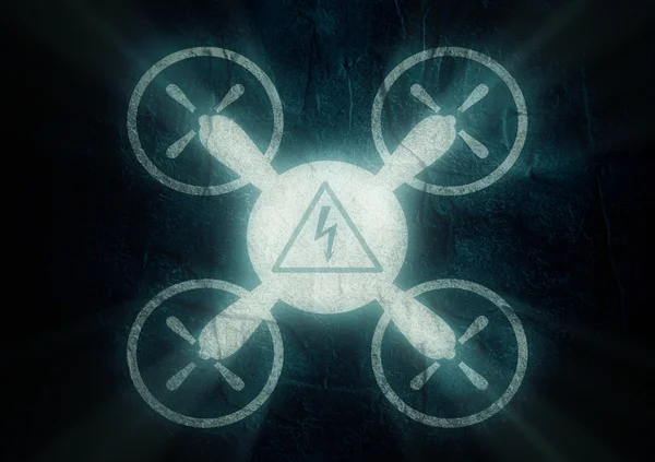 Drone quadrocopter icon. High voltage danger symbol — Stock Photo, Image