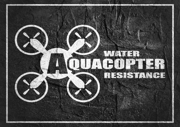 Drone quadrocopter ikona. Aquacopter voda odpor text — Stock fotografie