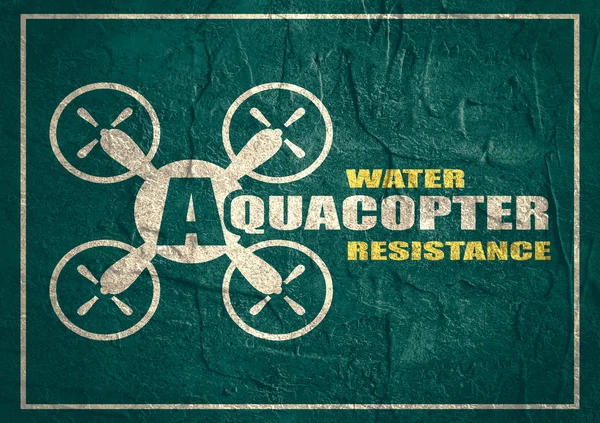 Drone quadrocopter ikonra. Aquacopter víz ellenállás szöveg — Stock Fotó