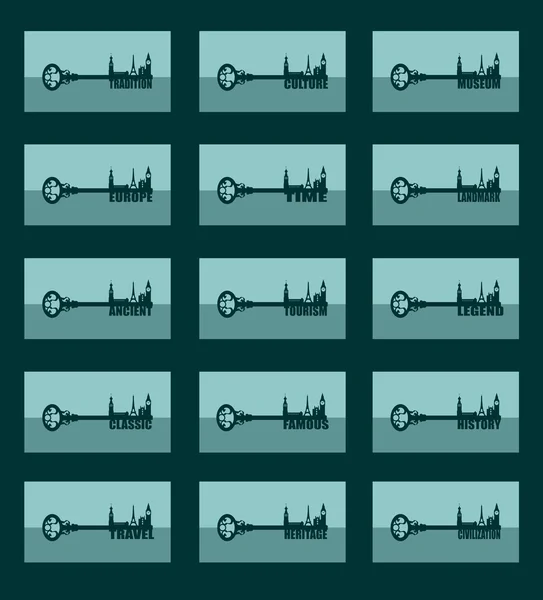 Monumentos a la diversidad de Europa, punto de referencia famoso como parte de la colección clave . — Vector de stock