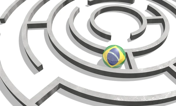 Kula teksturowana przez brazylijskie flagi wewnątrz labiryntu — Zdjęcie stockowe