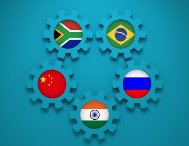 BRICs sendika üyelerinin ulusal bayrakları Dişliler