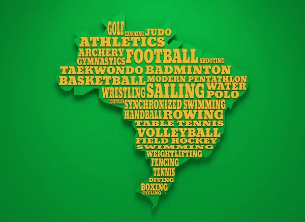 Peta Brazil dengan teks, berbagai kompetisi olahraga — Stok Foto