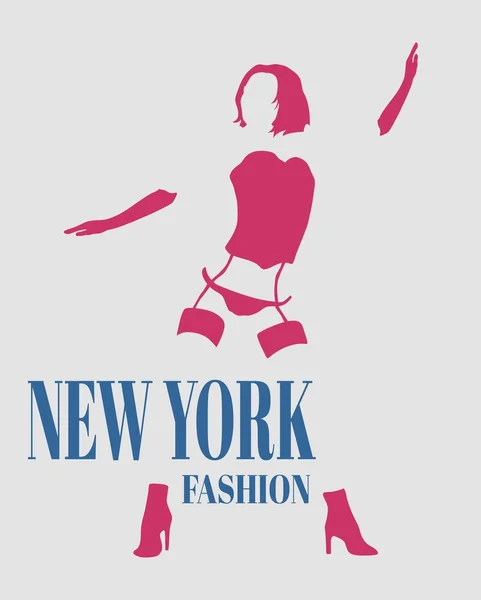 Seksi kadın silueti, iç çamaşırı moda. New York moda metin — Stok Vektör