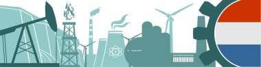 Enerji ve güç Icons set. Başlık banner Hollanda bayrağı ile