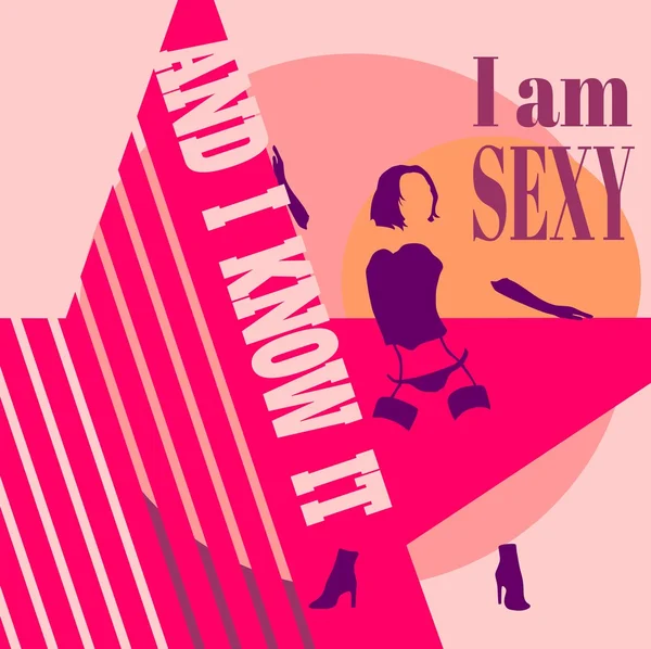 Mujer sexy silueta, ropa interior de moda. Soy sexy texto — Archivo Imágenes Vectoriales