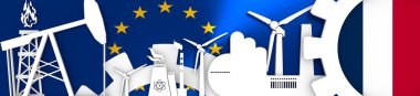 Enerji ve güç Icons set. Fransa bayrağı ile başlık banner