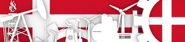 Enerji ve güç Icons set. Başlık banner Danimarka bayrağı ile