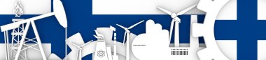 Enerji ve güç Icons set. Başlık banner ile Finlandiya bayrağı